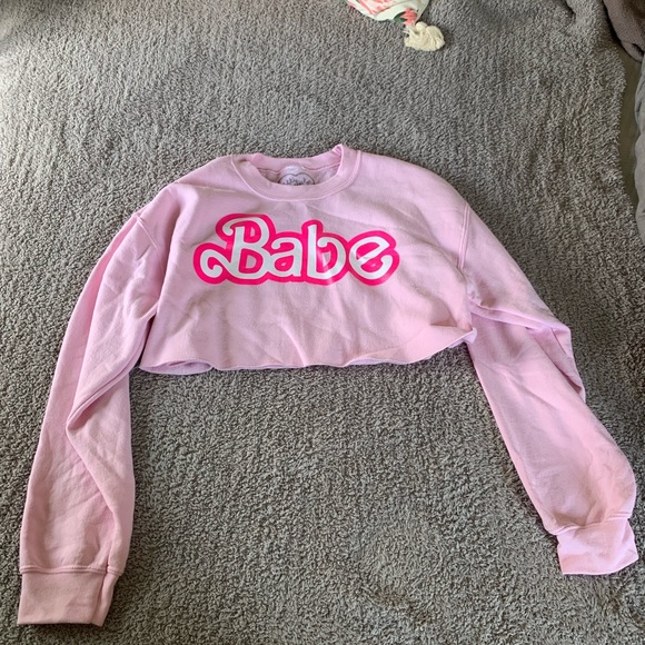 Nikki Lipstick Tops - Nikki Lipstick pink cropped babe sweatshirt